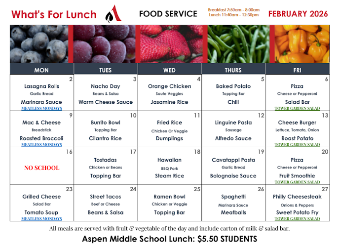 AMS Lunch Menu